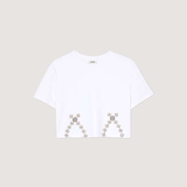 Camiseta corta con detalle de strass