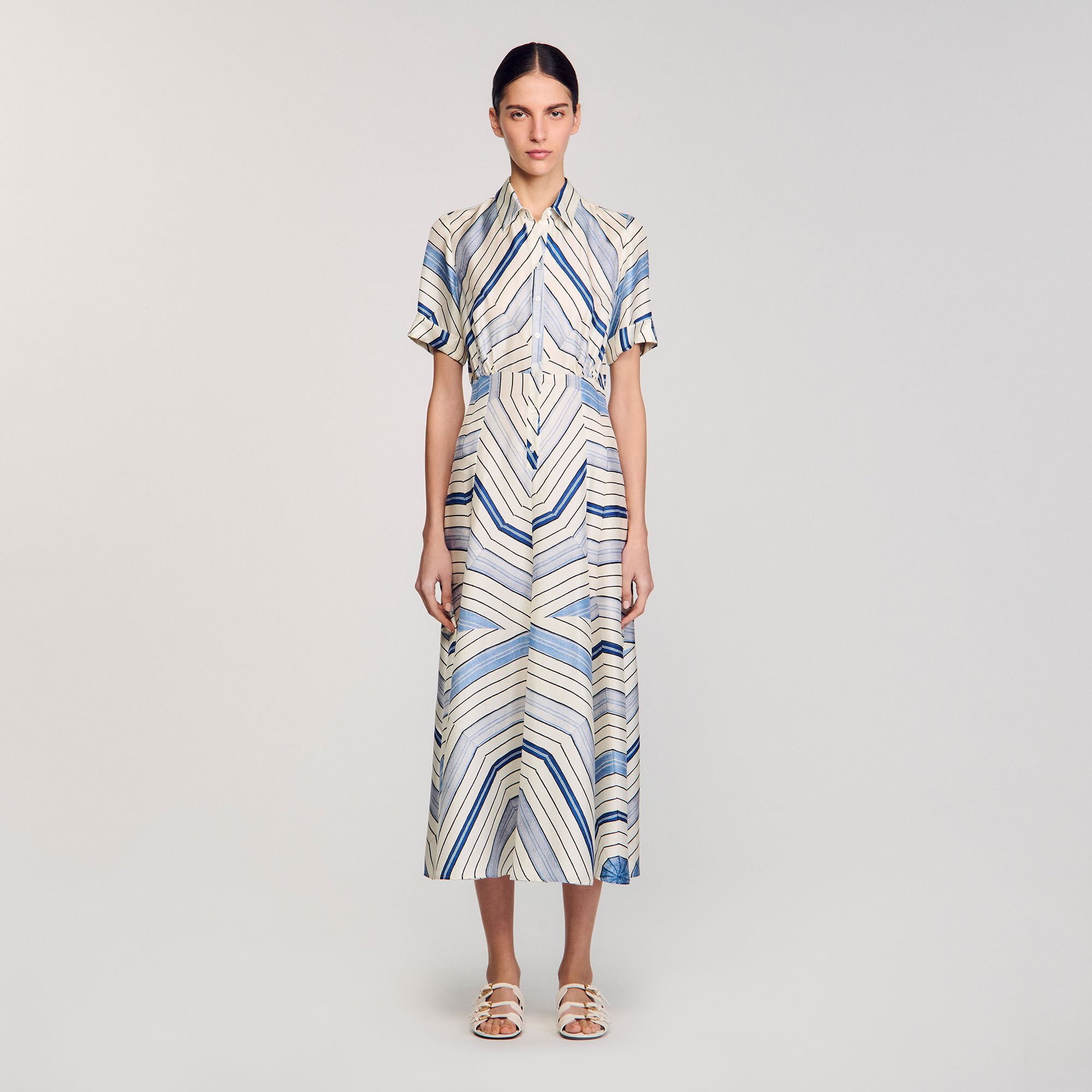Vestido midi de seda con espirales