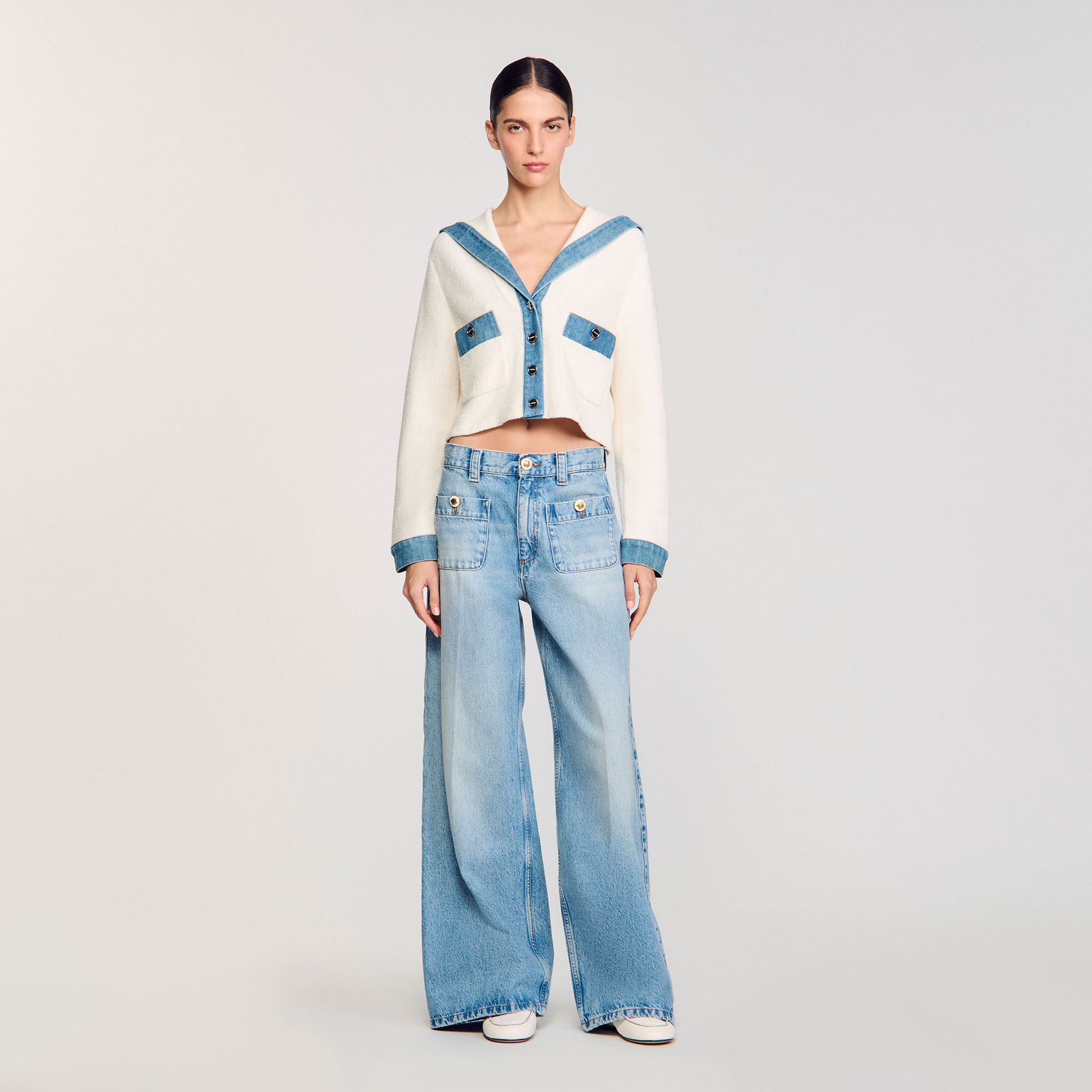 Cárdigan con detalles denim