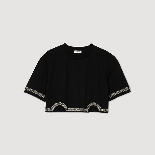 Camiseta corta con strass