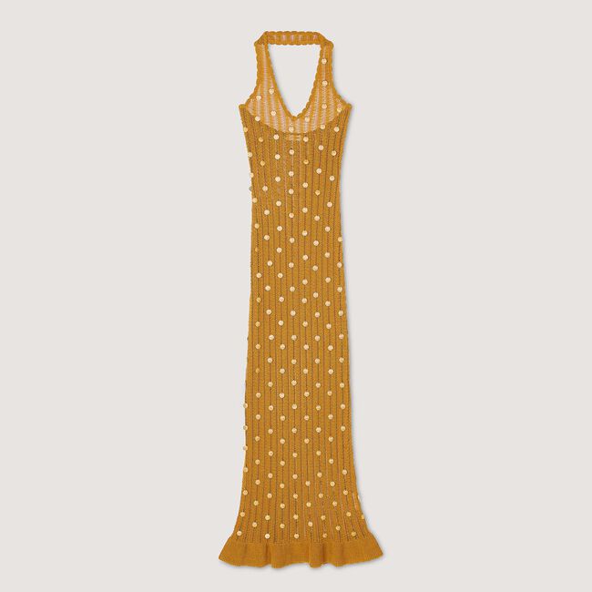 Vestido largo de punto con flecos