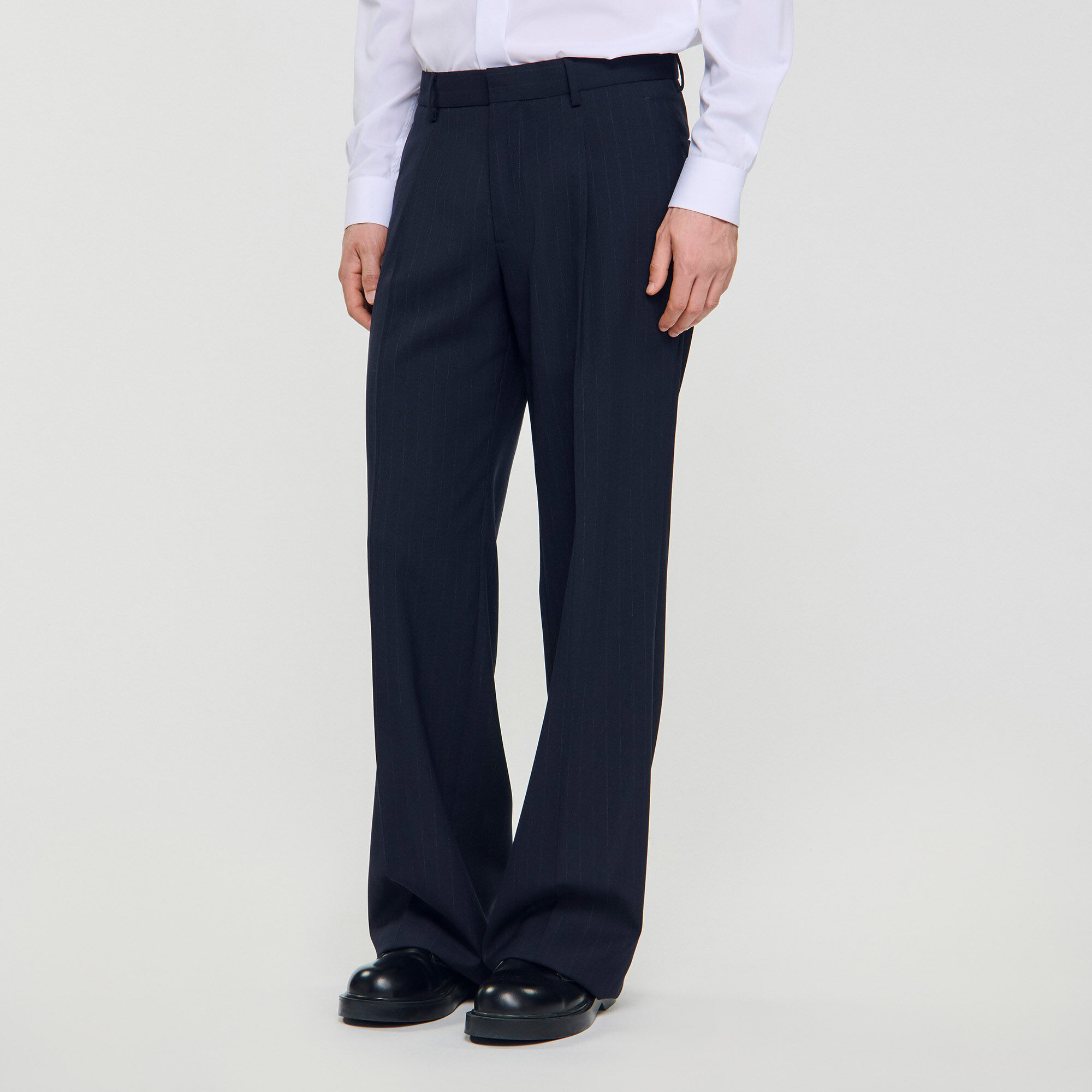 Pantalón ancho de traje de lana