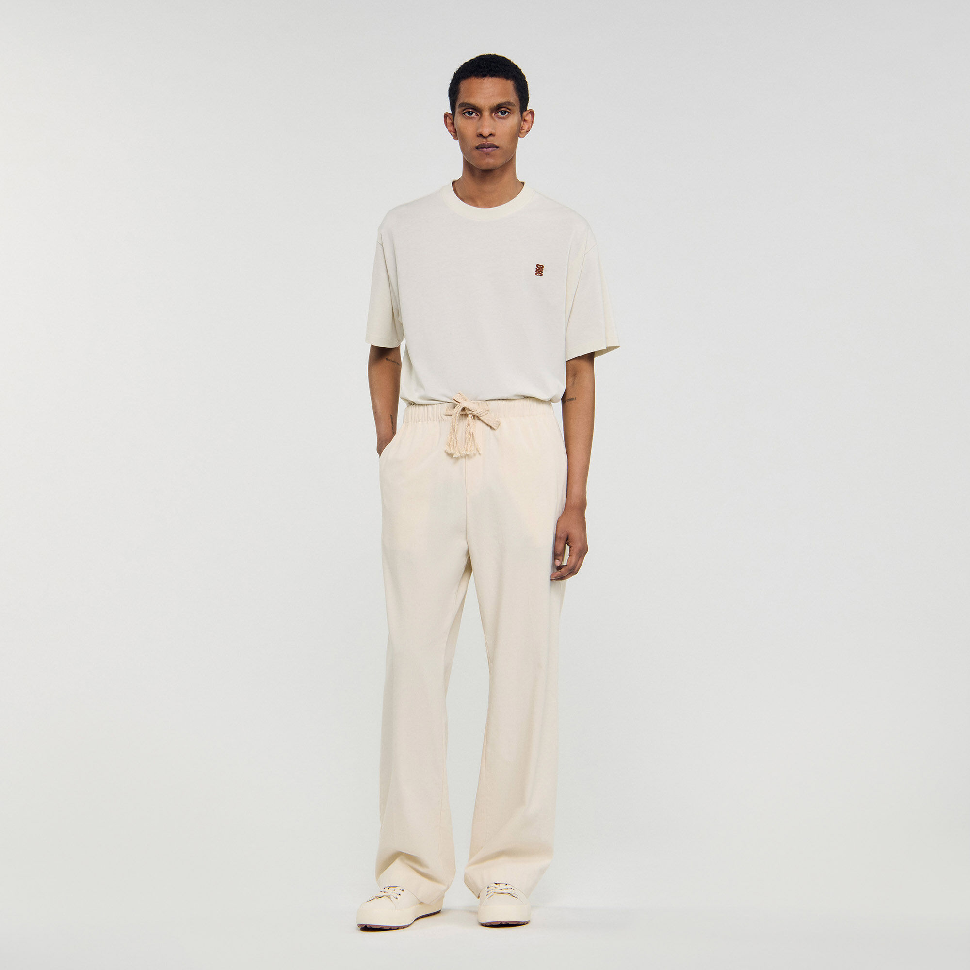 Pantalón ancho de algodón elástico
