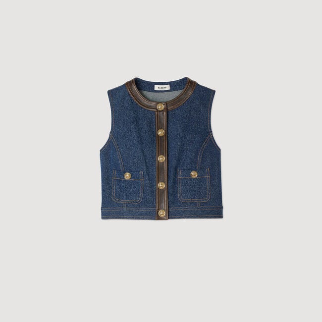 Top de denim y cuero