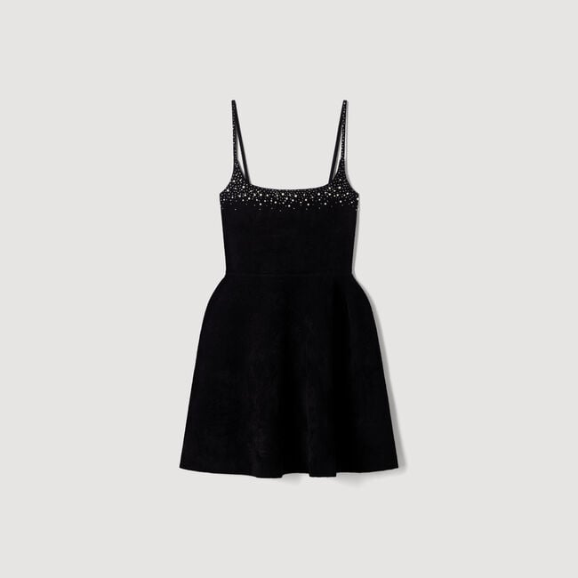 Vestido corto terciopelo con strass - Mujer | Sandro
