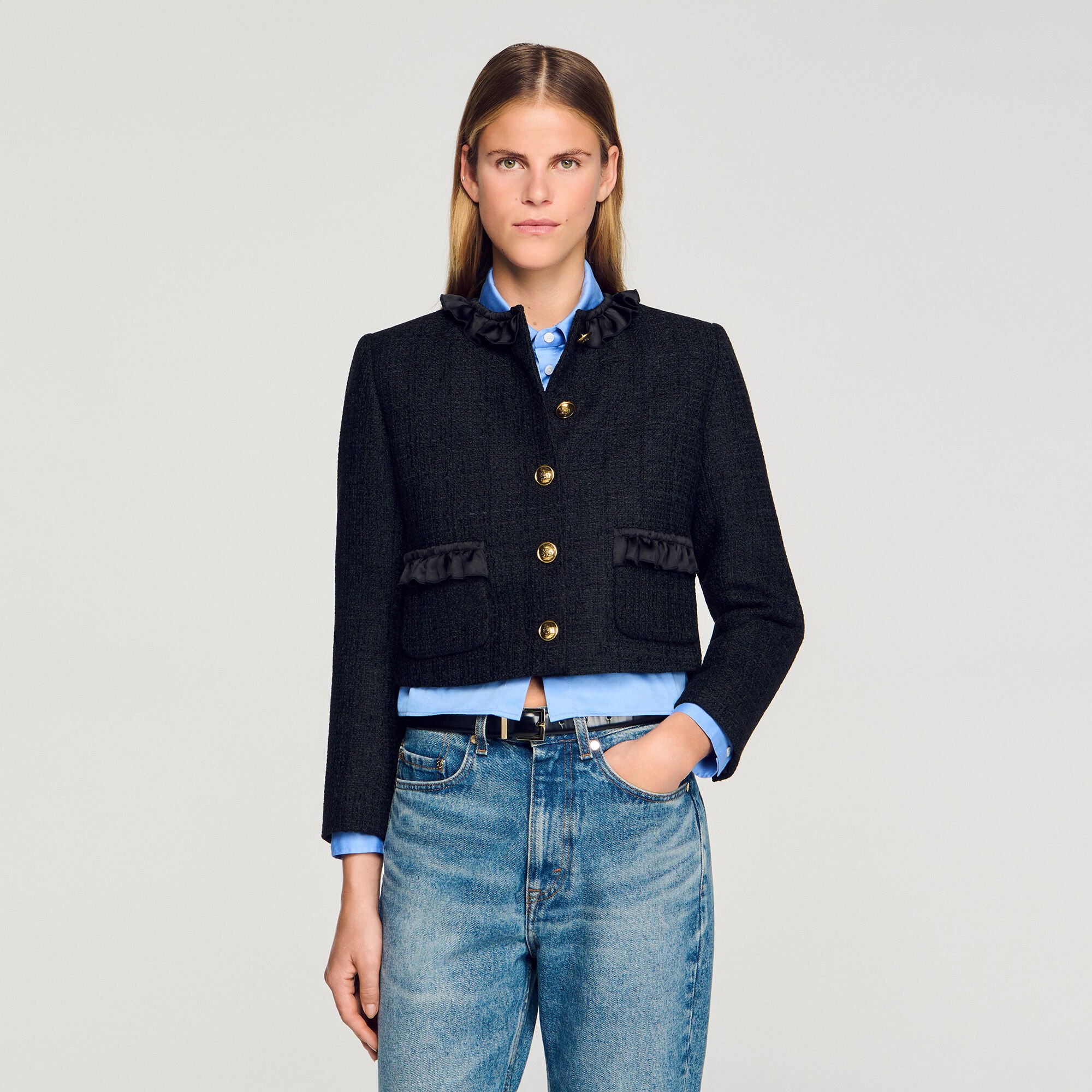 Chaqueta de tweed con volantes