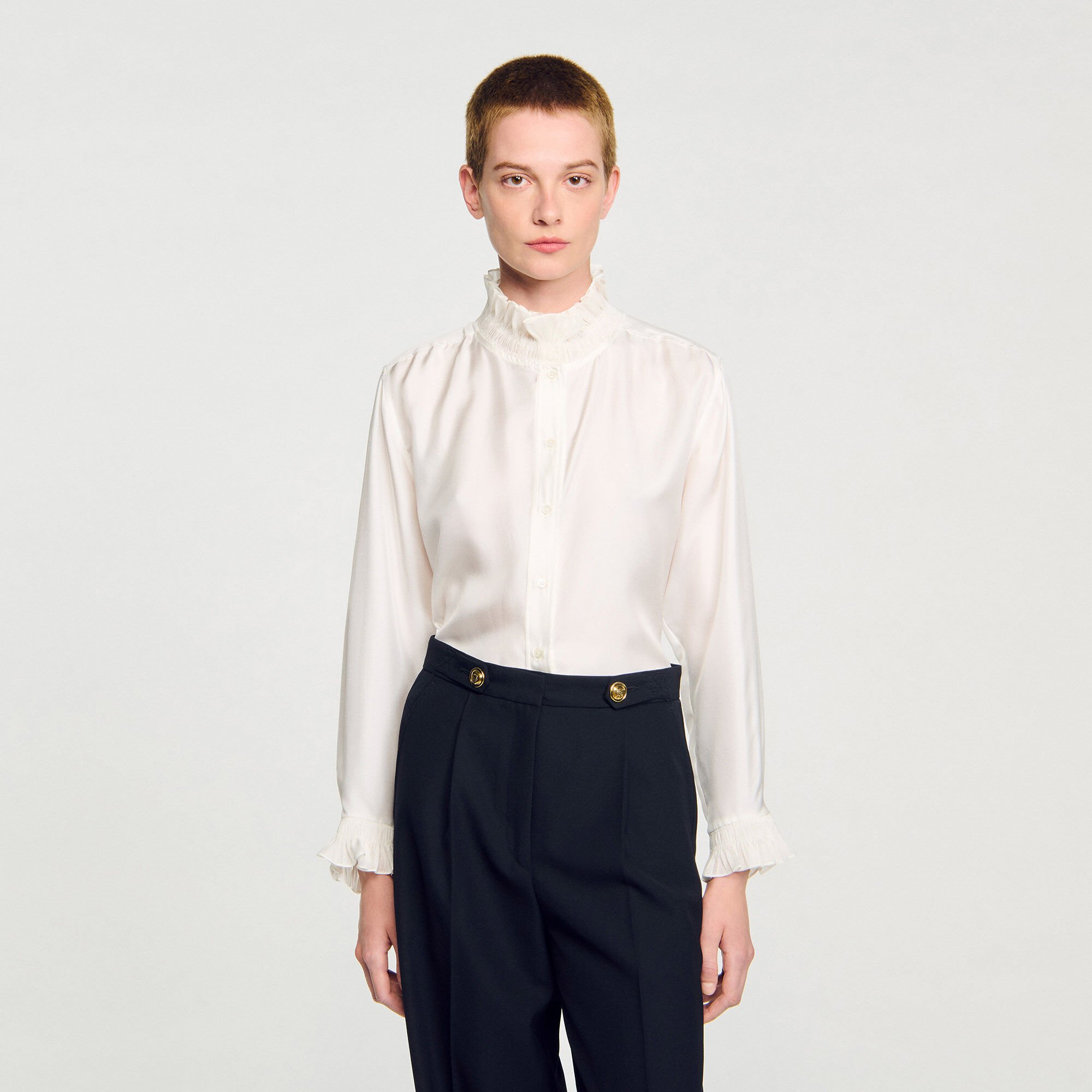 Camisa seda con cuello fruncido