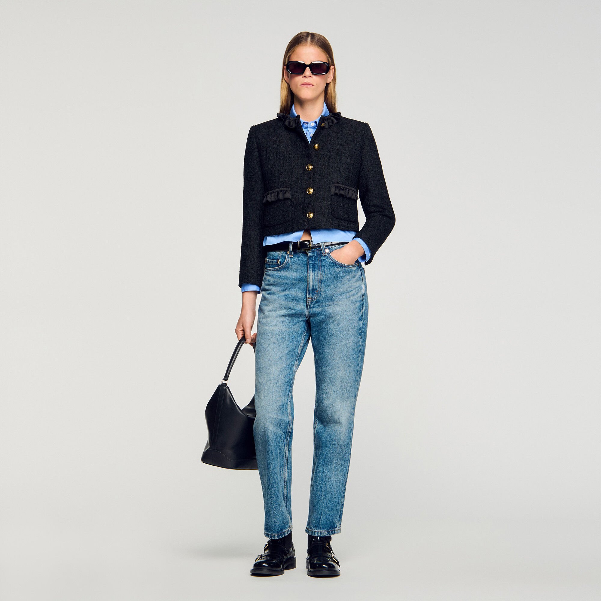 Chaqueta de tweed con volantes