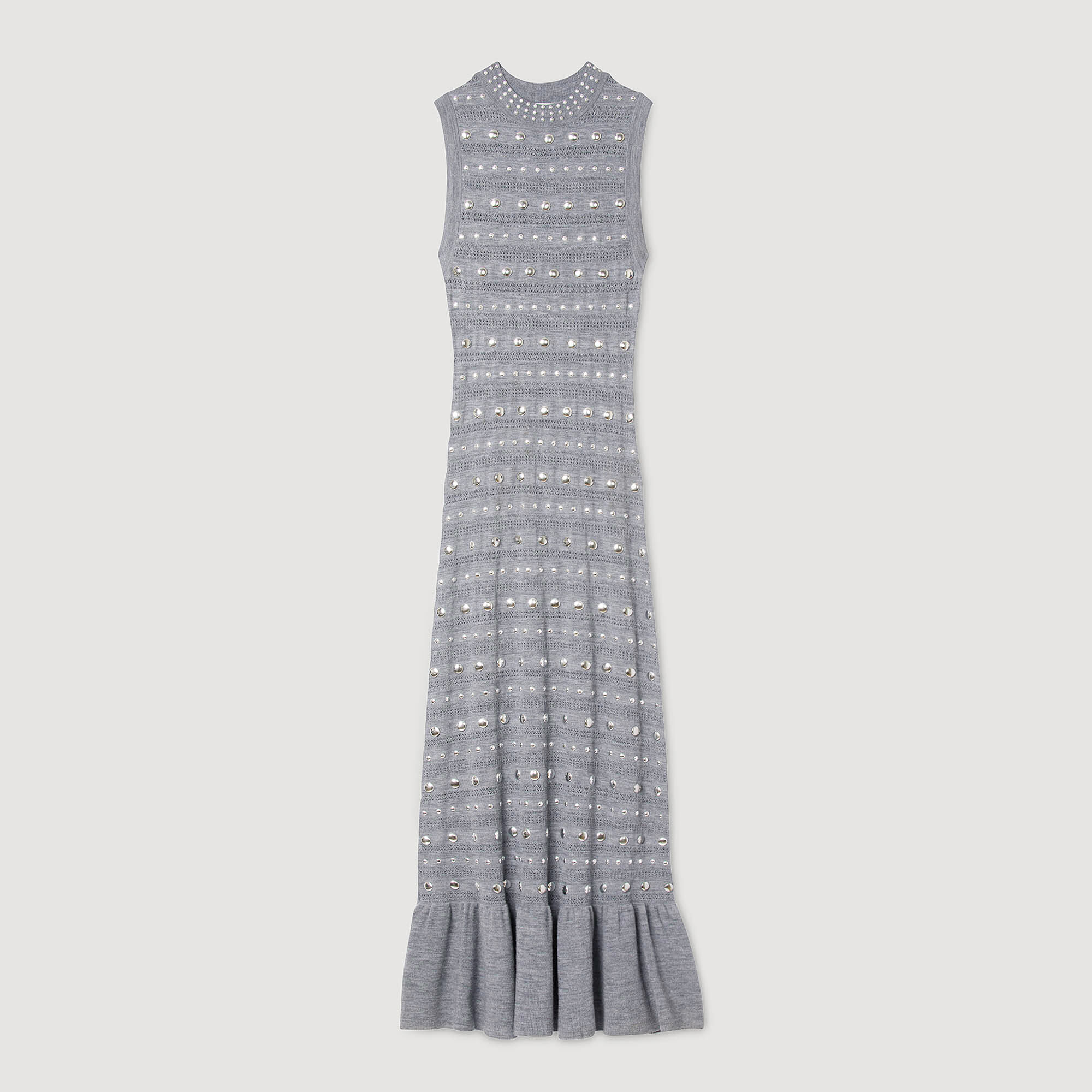 Vestido largo de punto con tachuelas