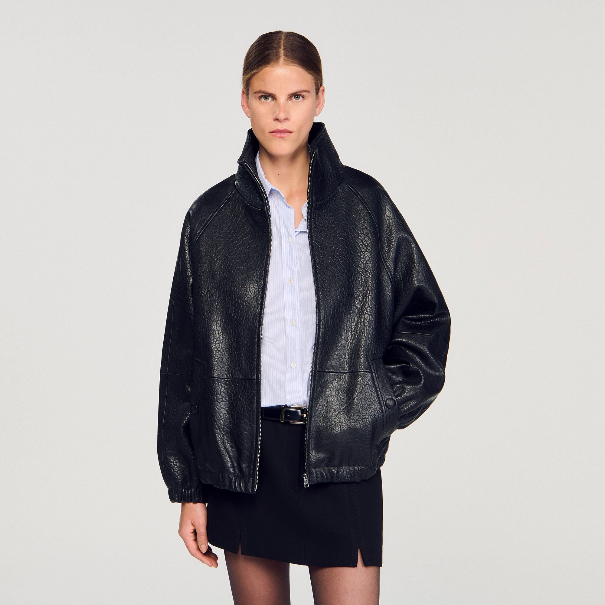 Cazadora de cuero oversize