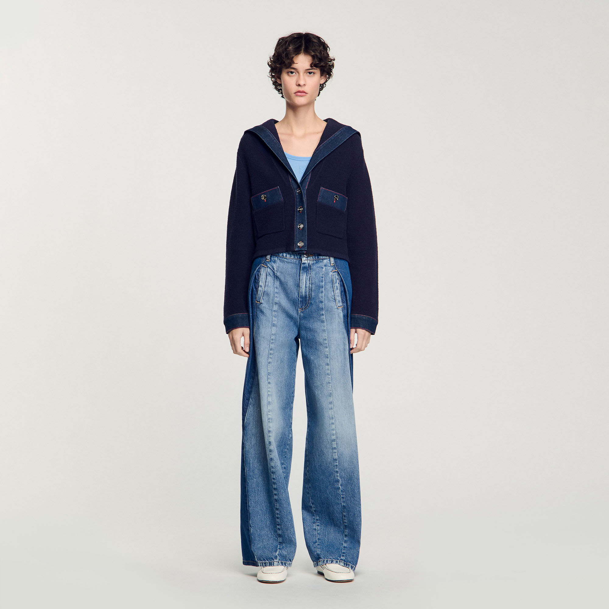Cárdigan con detalles denim