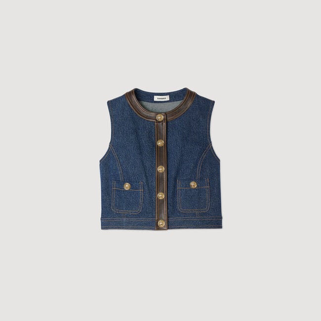 Top de denim y cuero