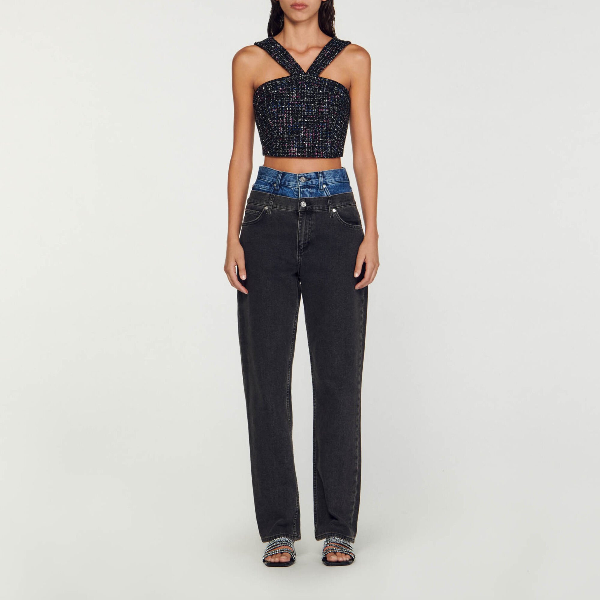 Top tipo corpiño de tweed