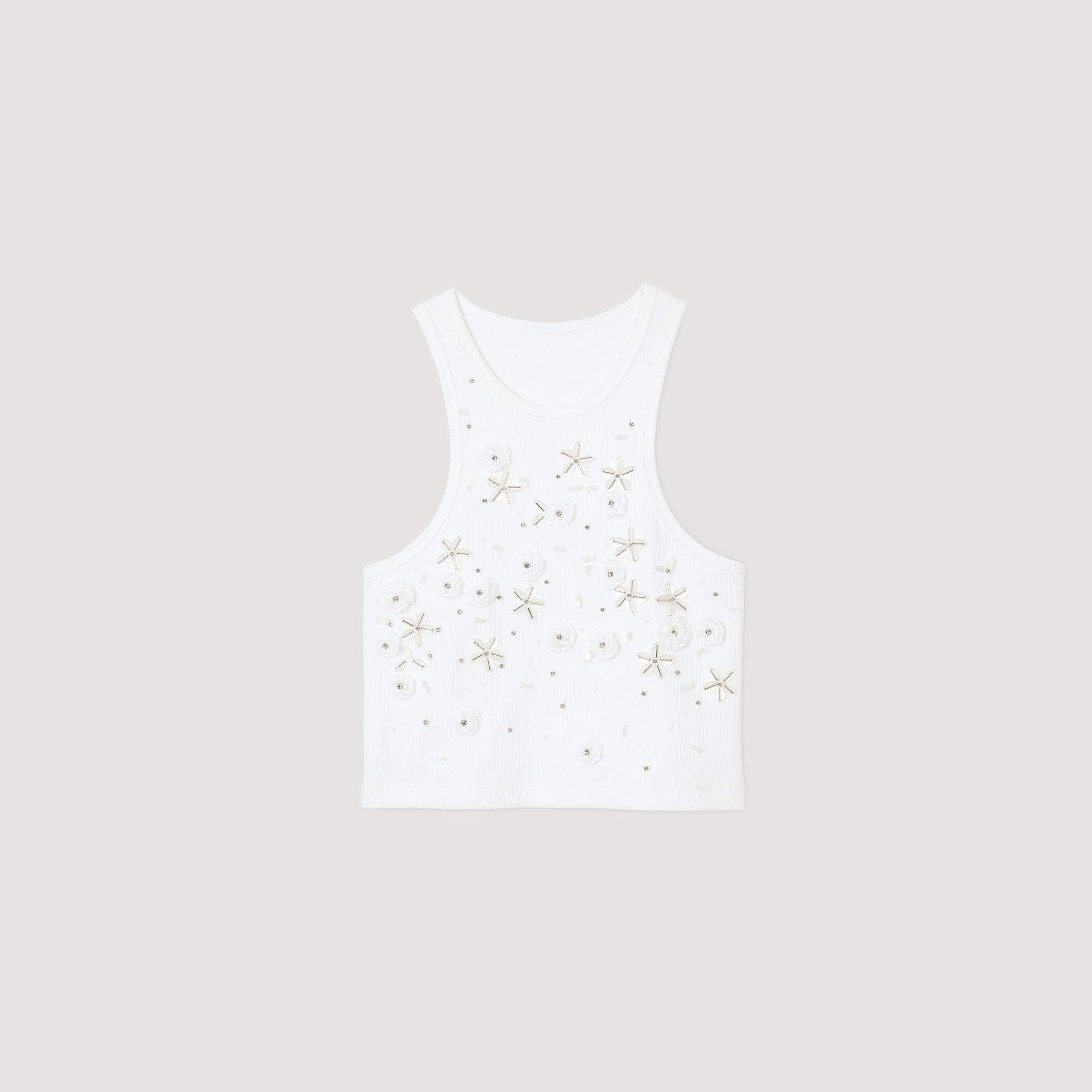 Camiseta sin mangas strass y perlas