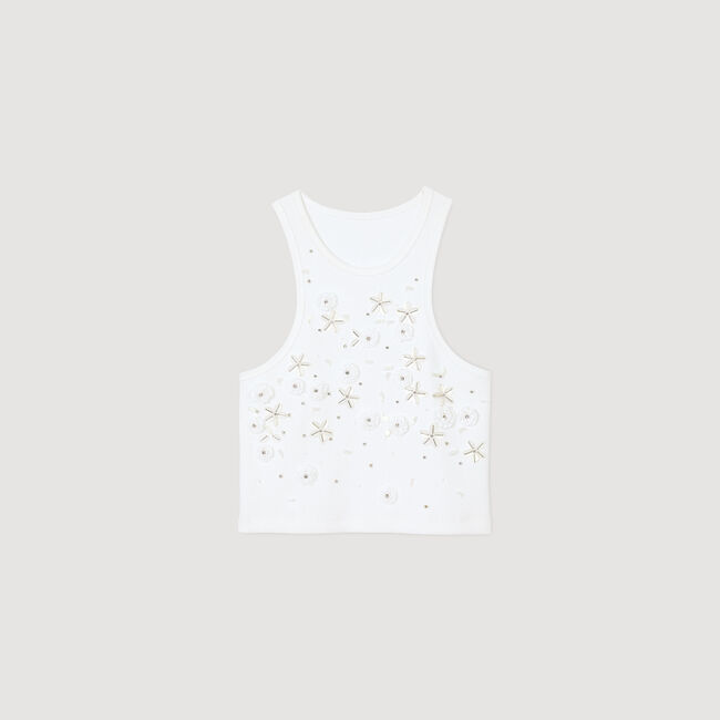 Camiseta sin mangas strass y perlas