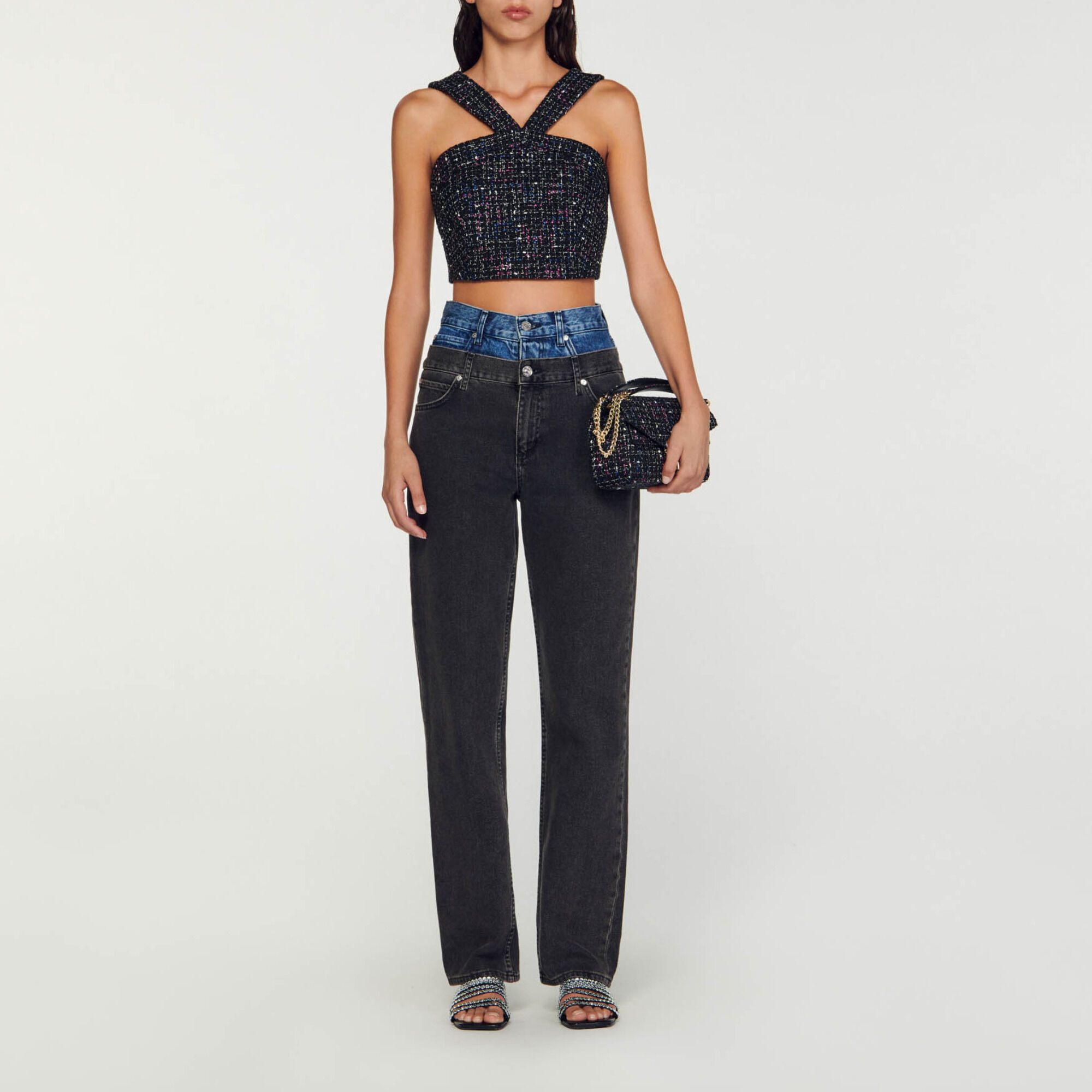 Top tipo corpiño de tweed