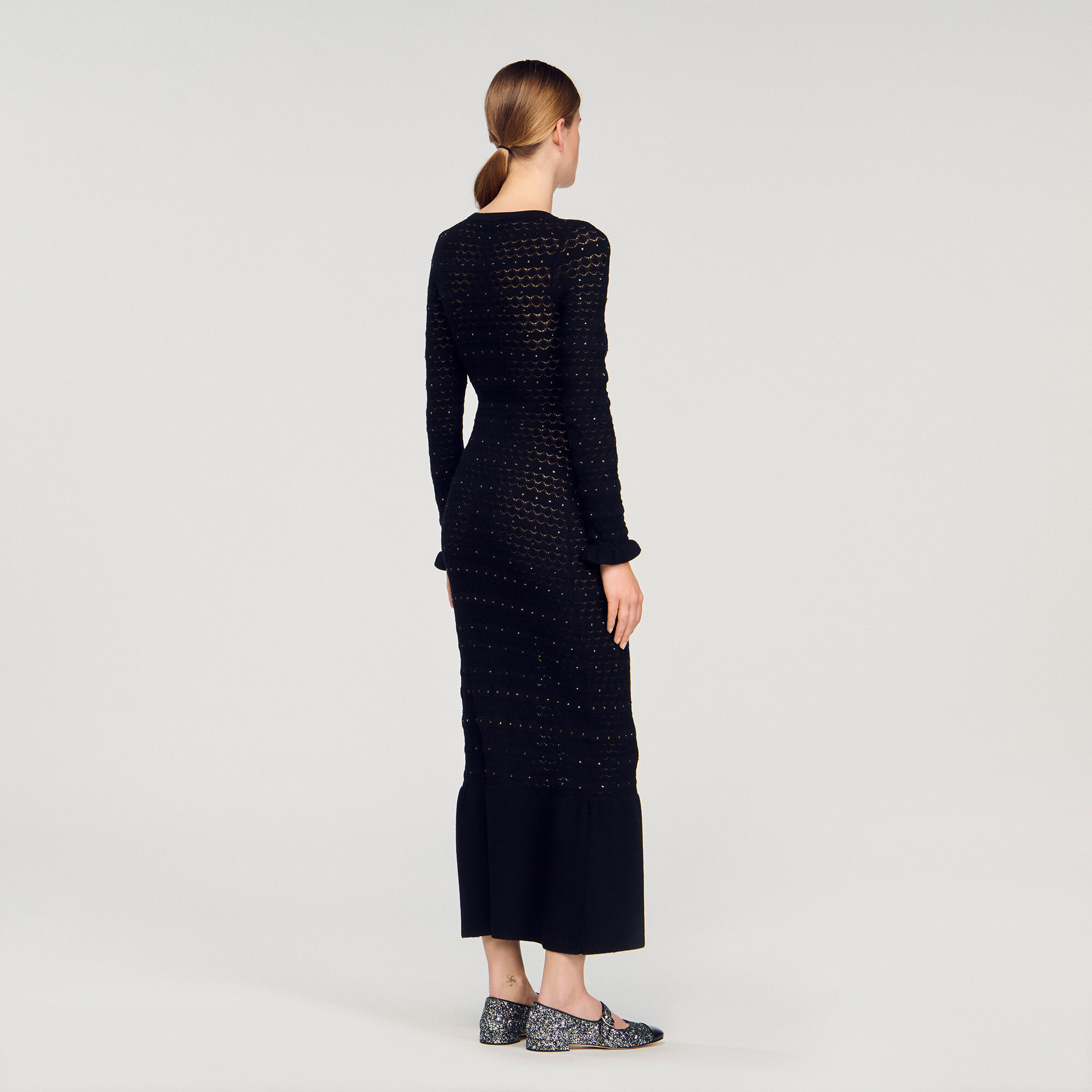 Vestido largo de punto con strass