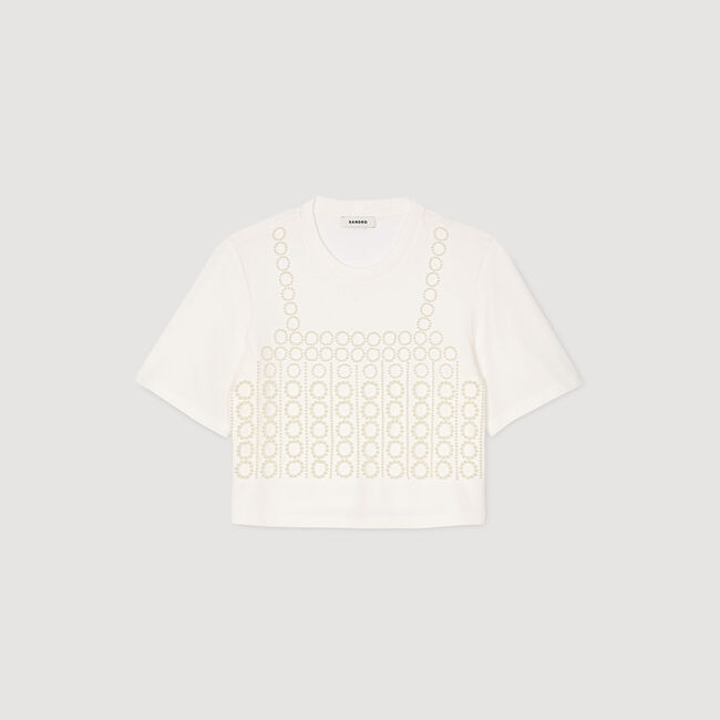Camiseta cropped con pedrería