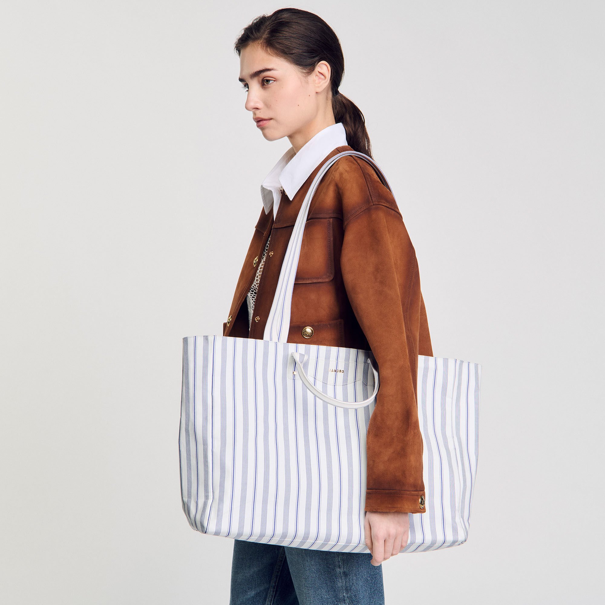 Bolso cabás de lona a rayas