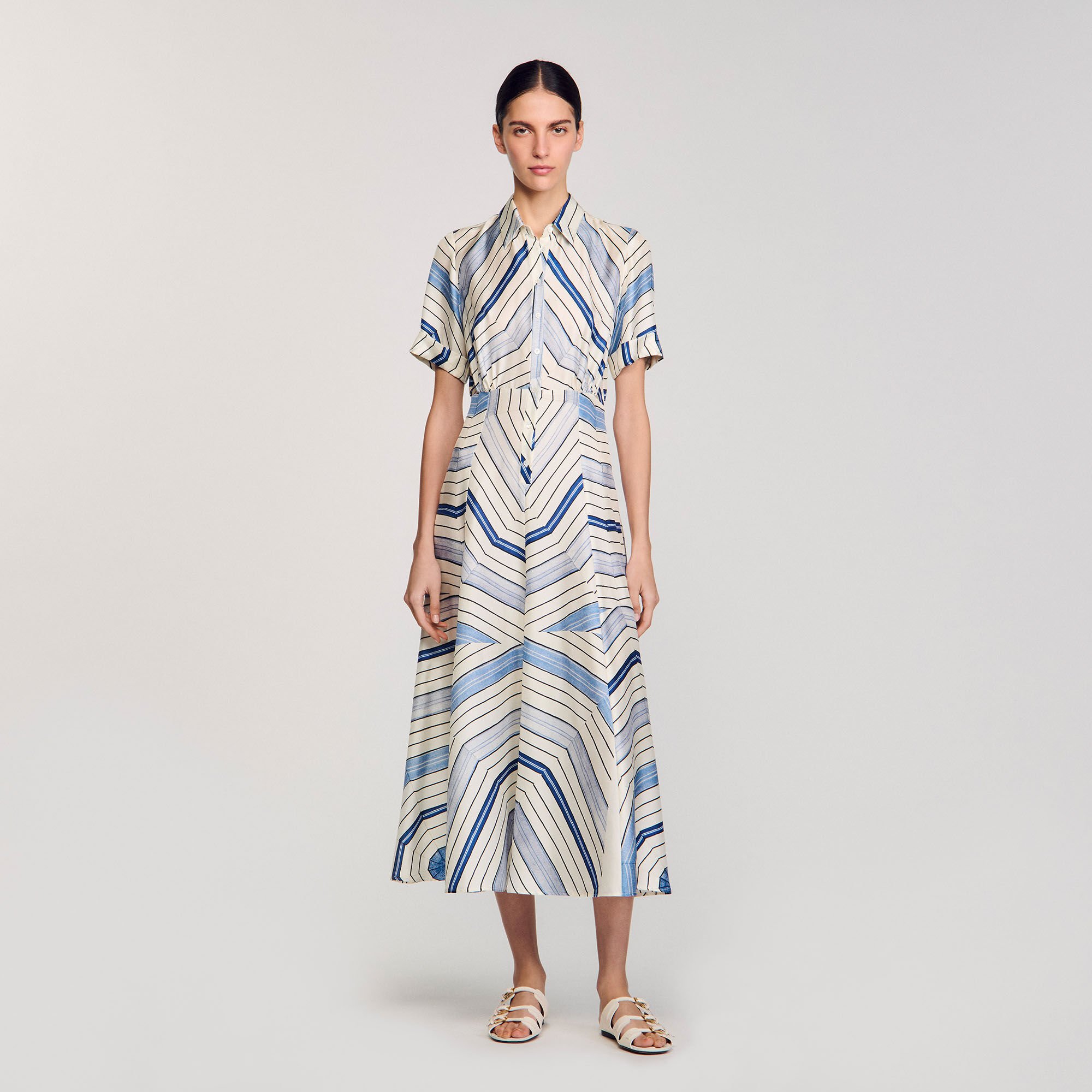 Vestido midi de seda con espirales