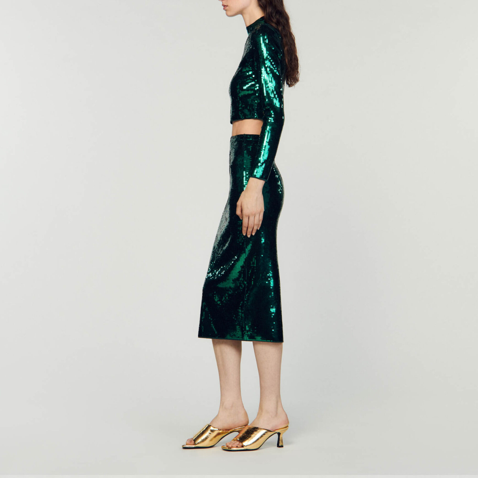 Jersey corto de punto con lentejuelas