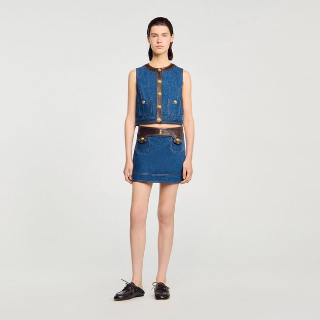 Top de denim y cuero