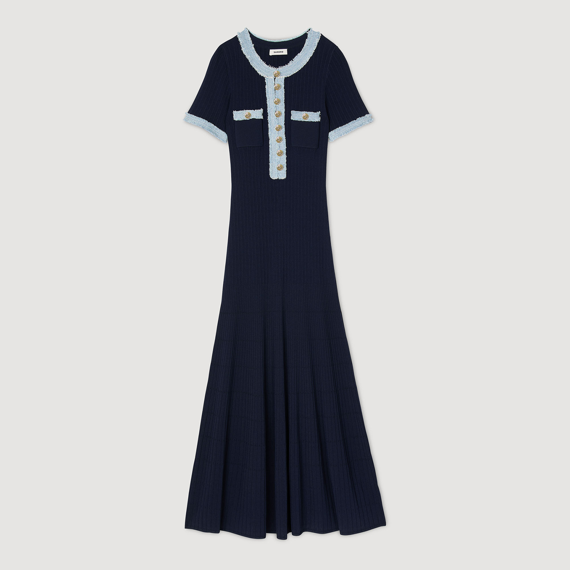 Vestido midi de punto y denim