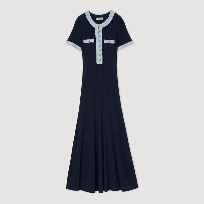 Vestido midi de punto y denim