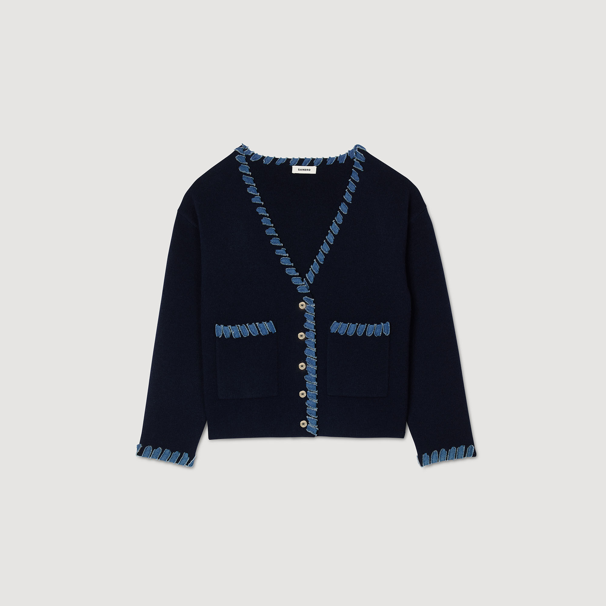 Cárdigan con detalles denim