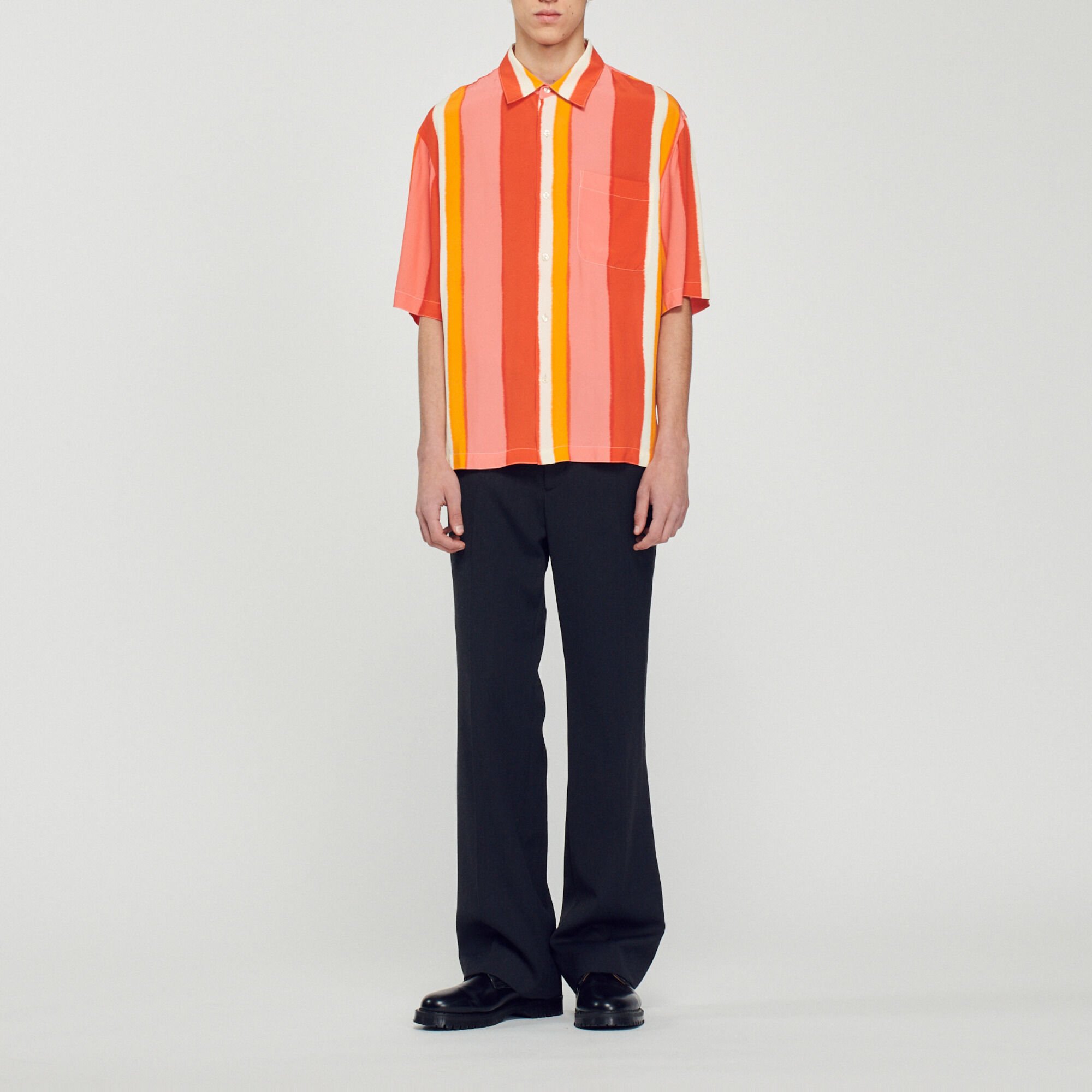 Camisa fluida de manga corta de rayas