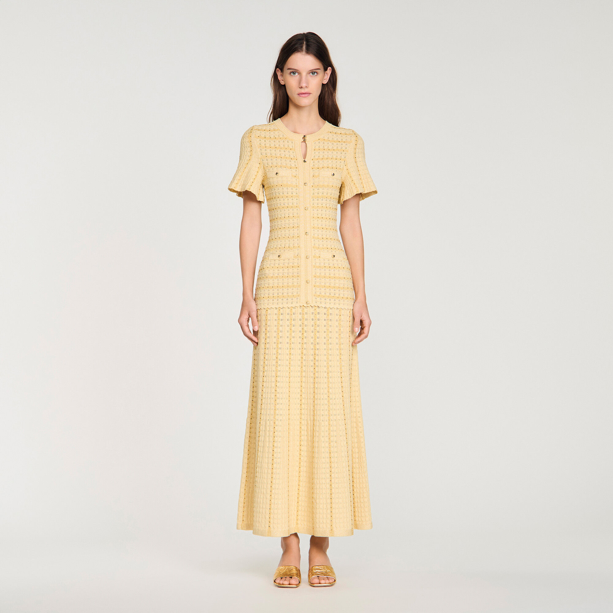 Vestido largo de punto con strass