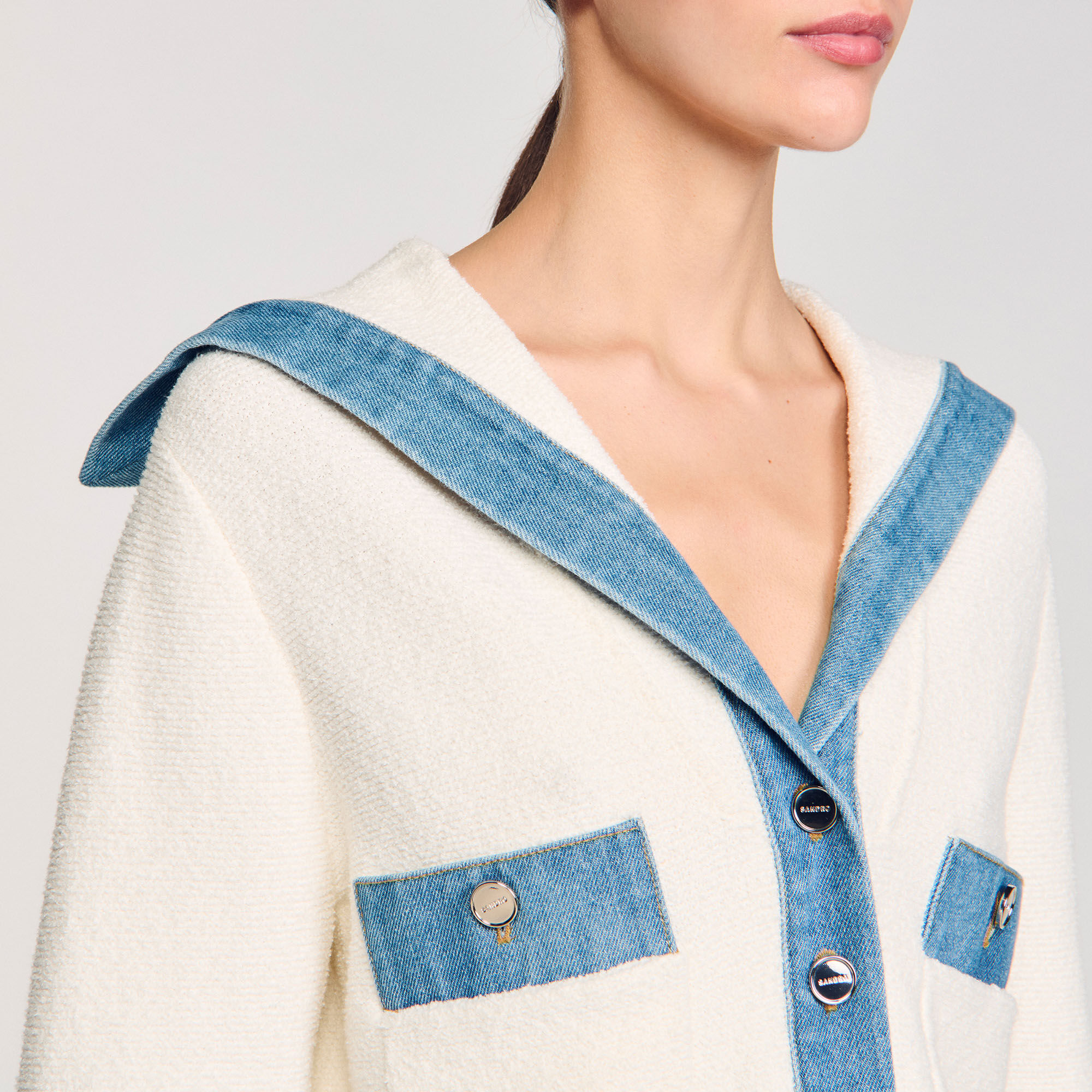 Cárdigan con detalles denim