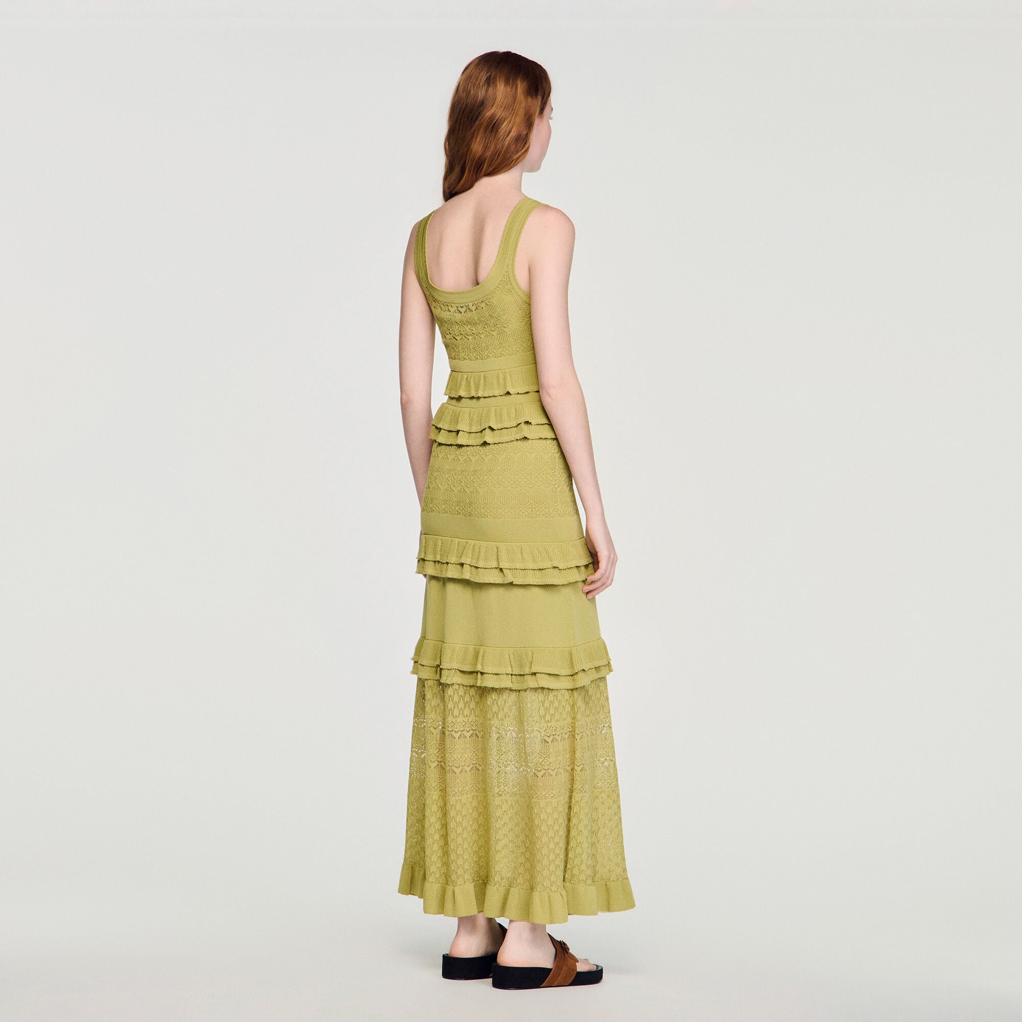 Vestido largo de punto con volantes