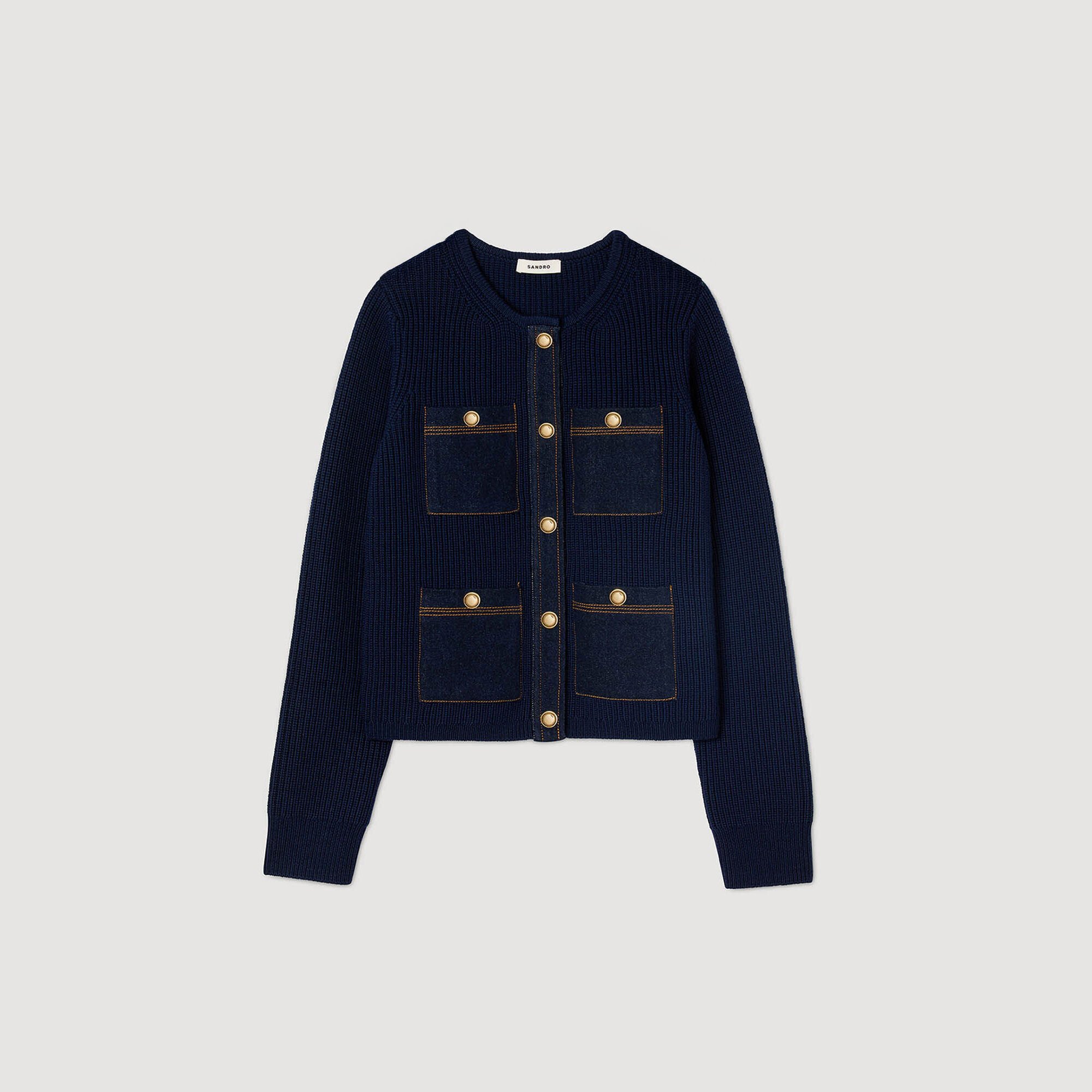Cárdigan con detalles denim