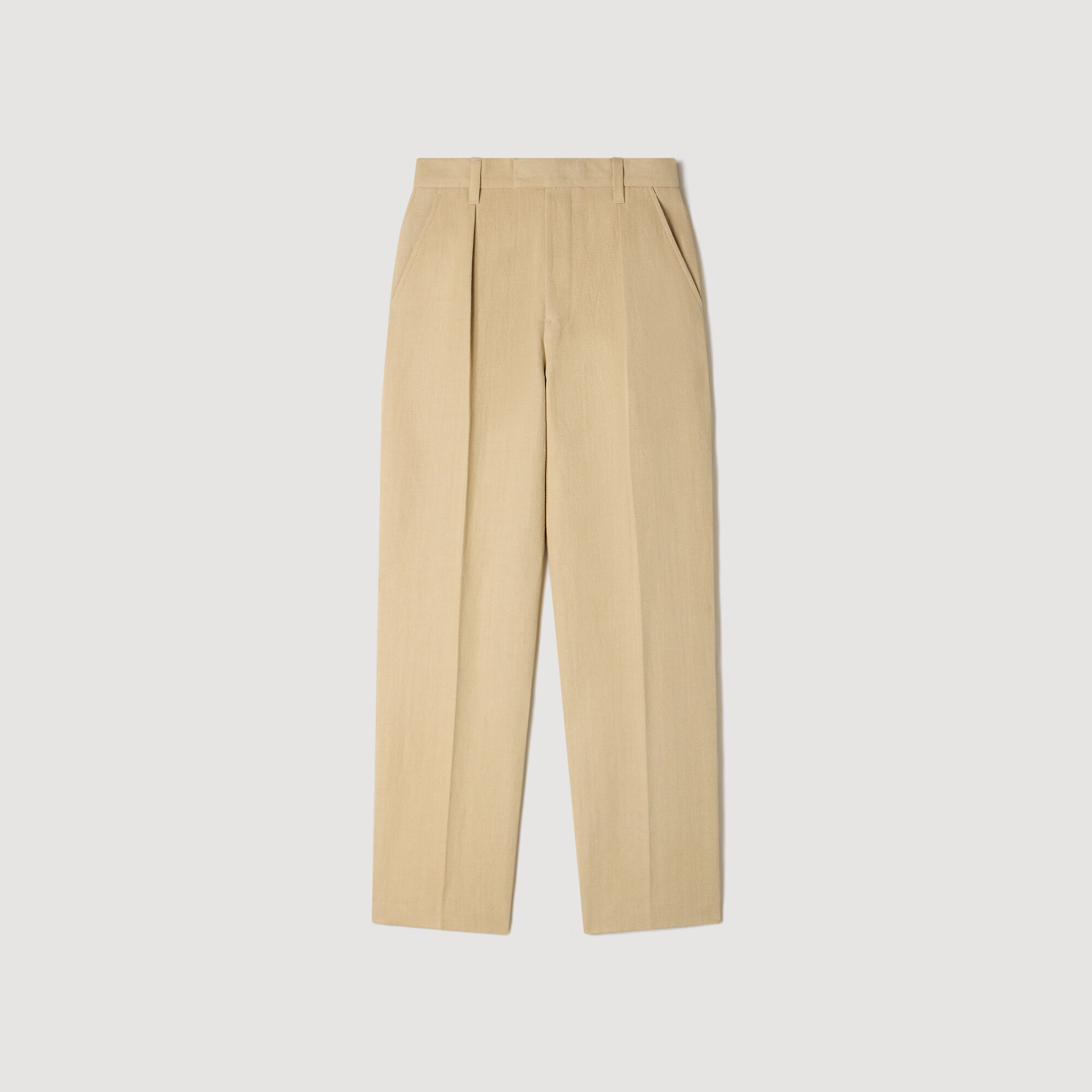 Pantal&oacute;n plisado de algod&oacute;n y lino
