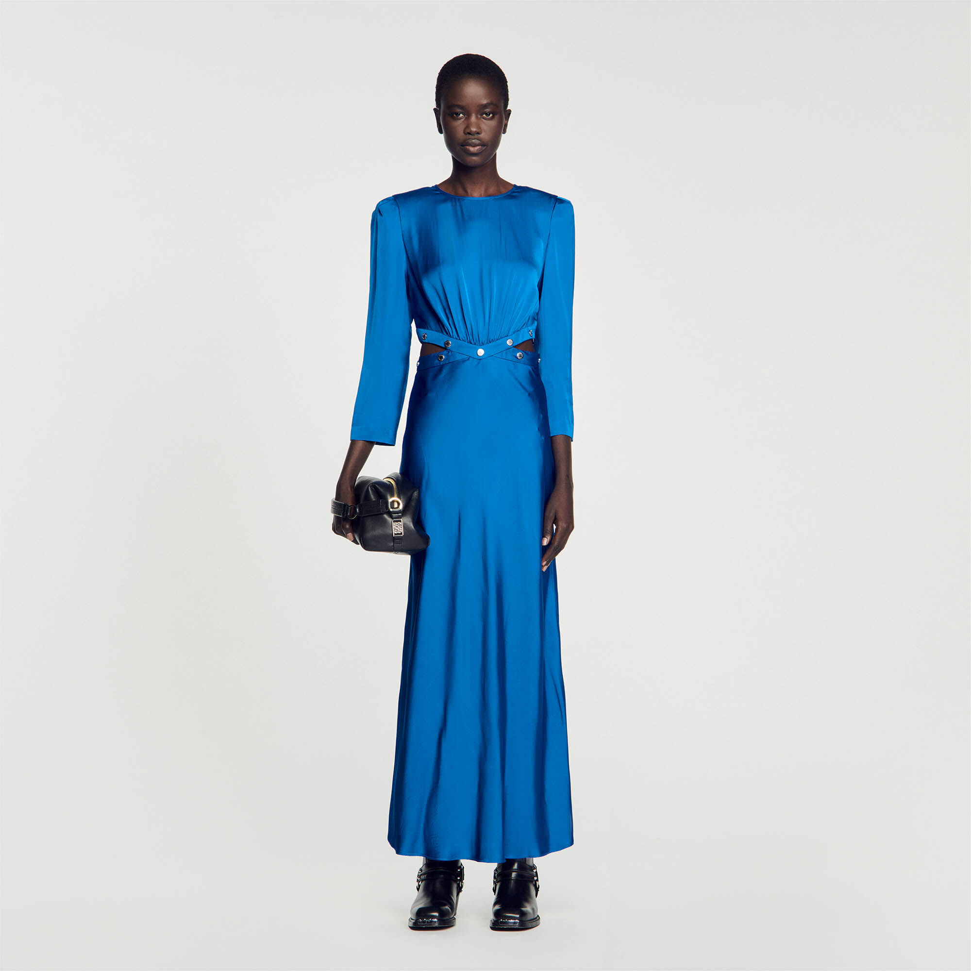 Vestido largo satinado azul para mujer Sandro Paris