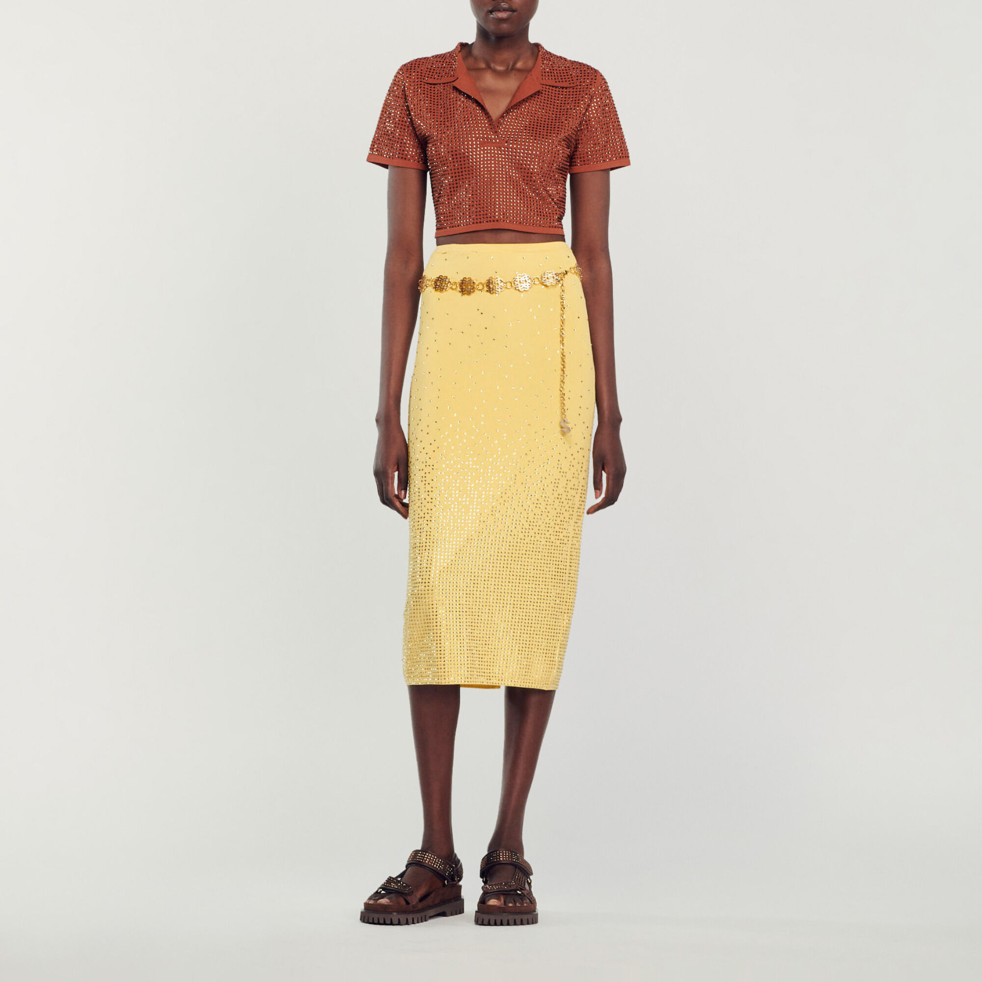 Falda midi sublimada con strass