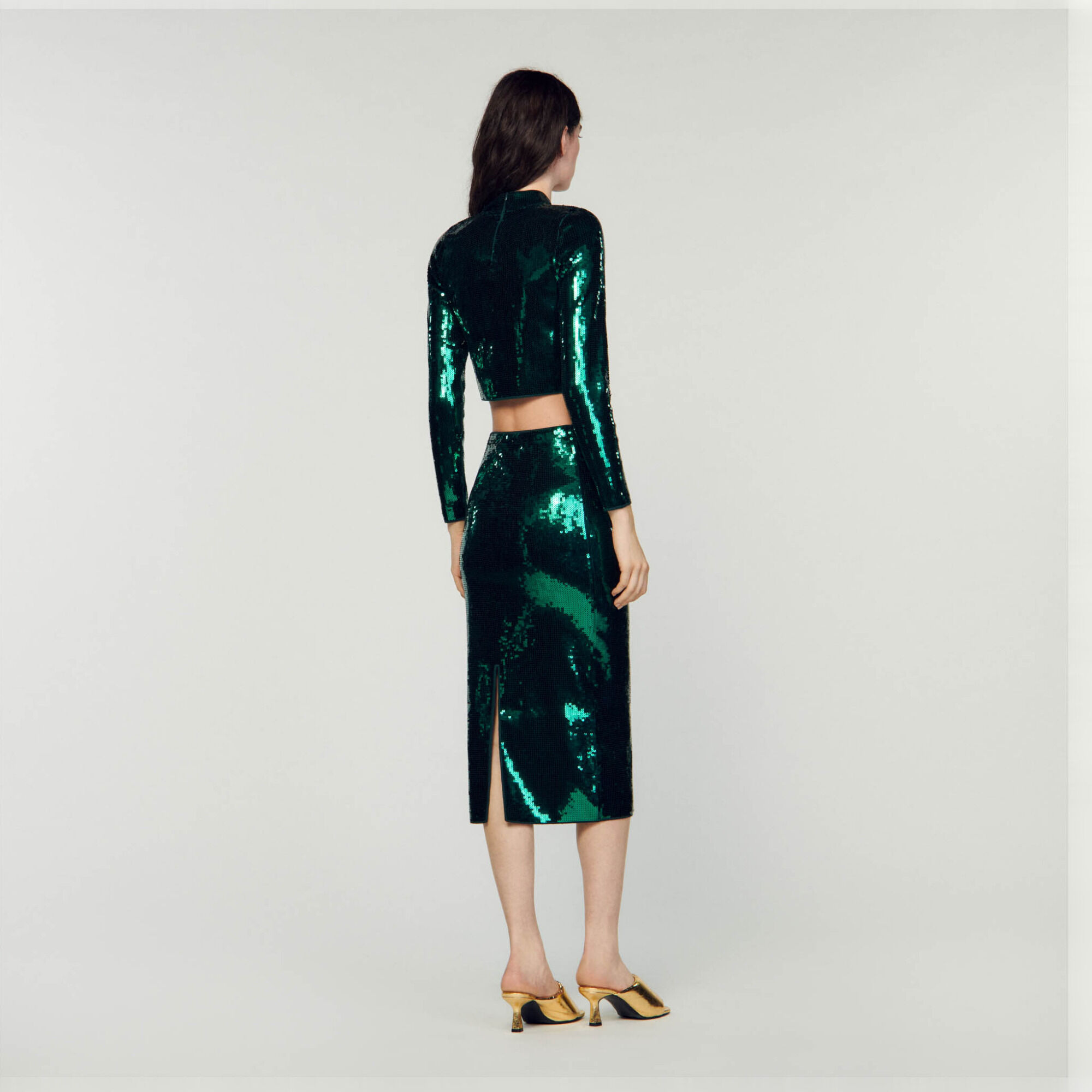 Jersey corto de punto con lentejuelas