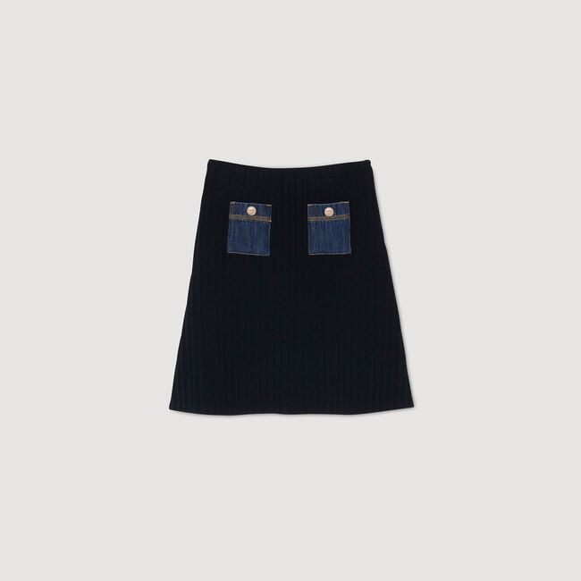 Falda corta de punto y denim