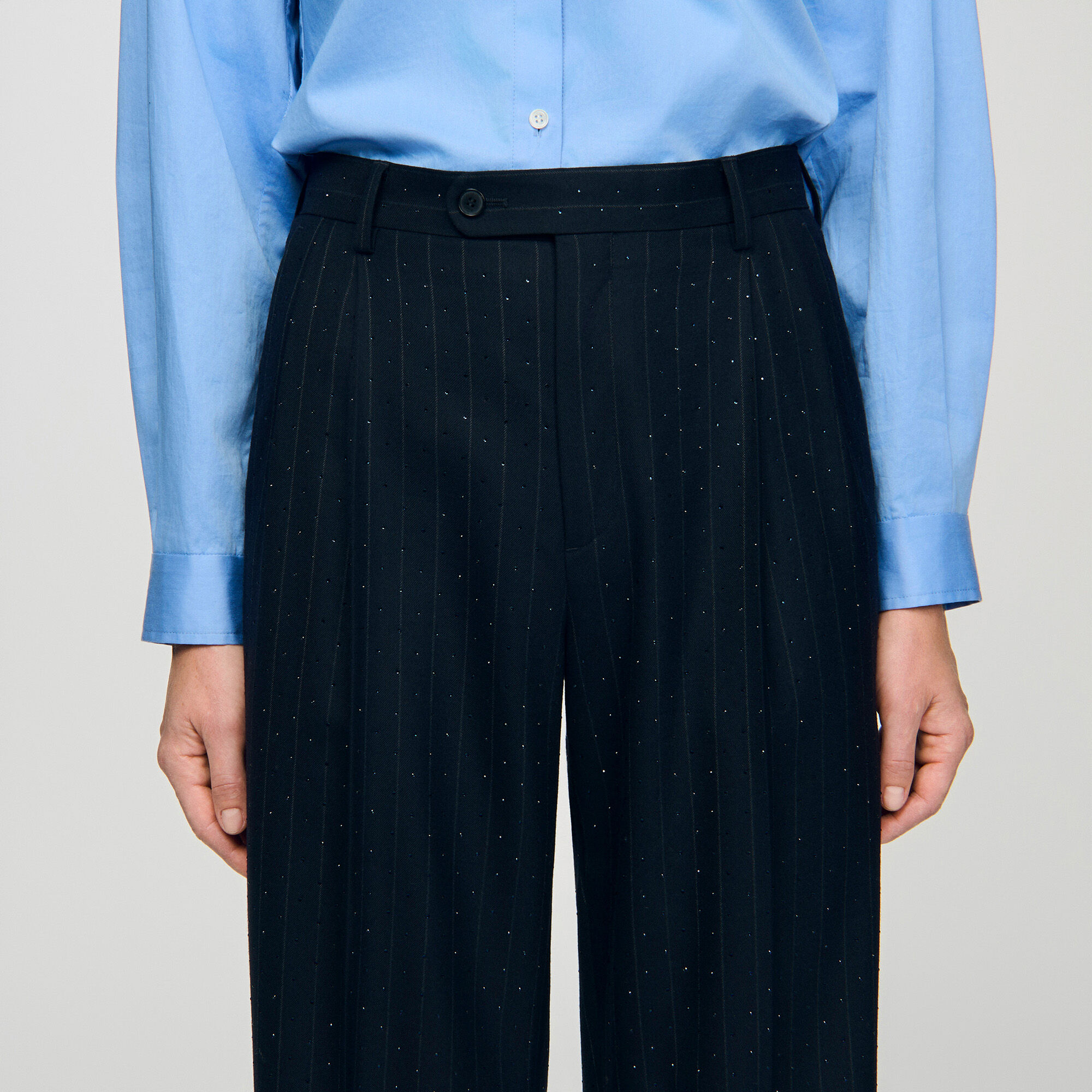 Pantalón a rayas con strass