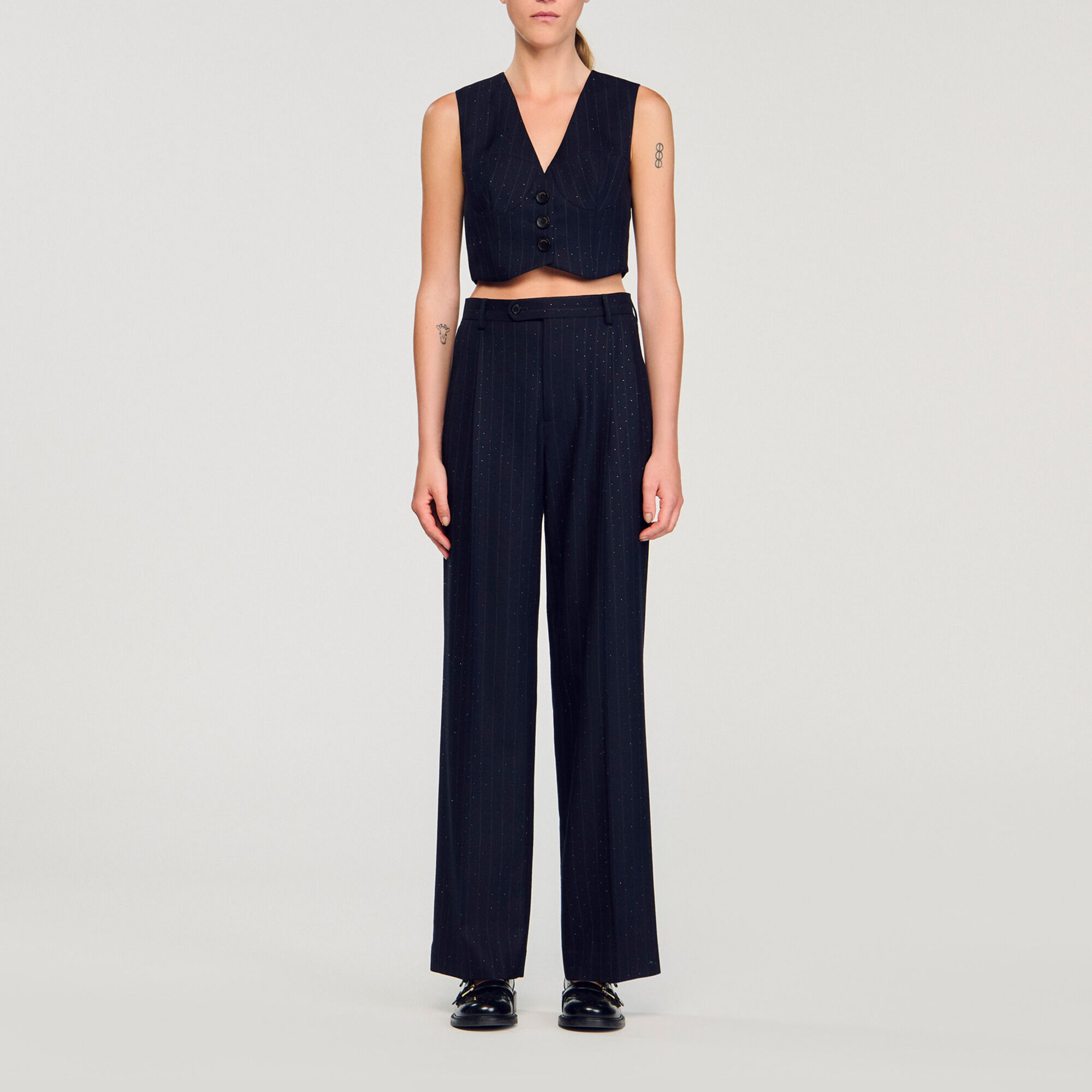 Chaleco a rayas con strass - Mujer | Sandro