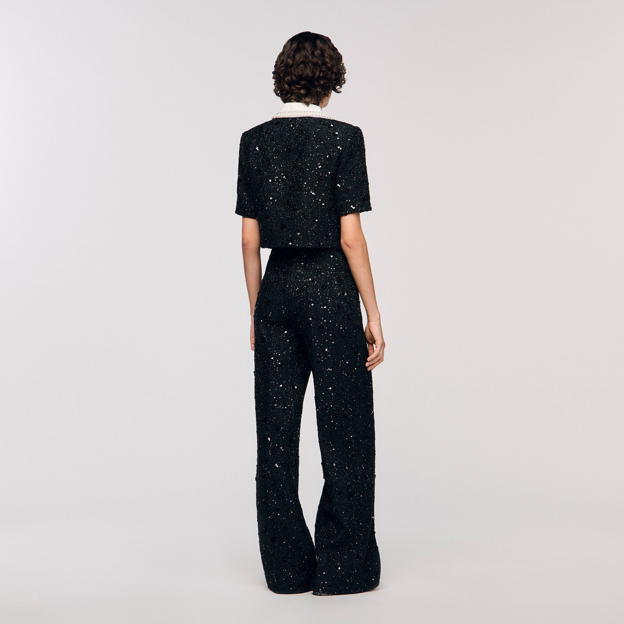 Pantalón de tweed con strass