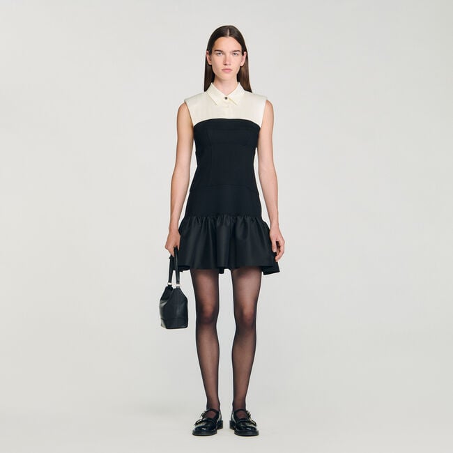 Vestido corto bicolor con volantes