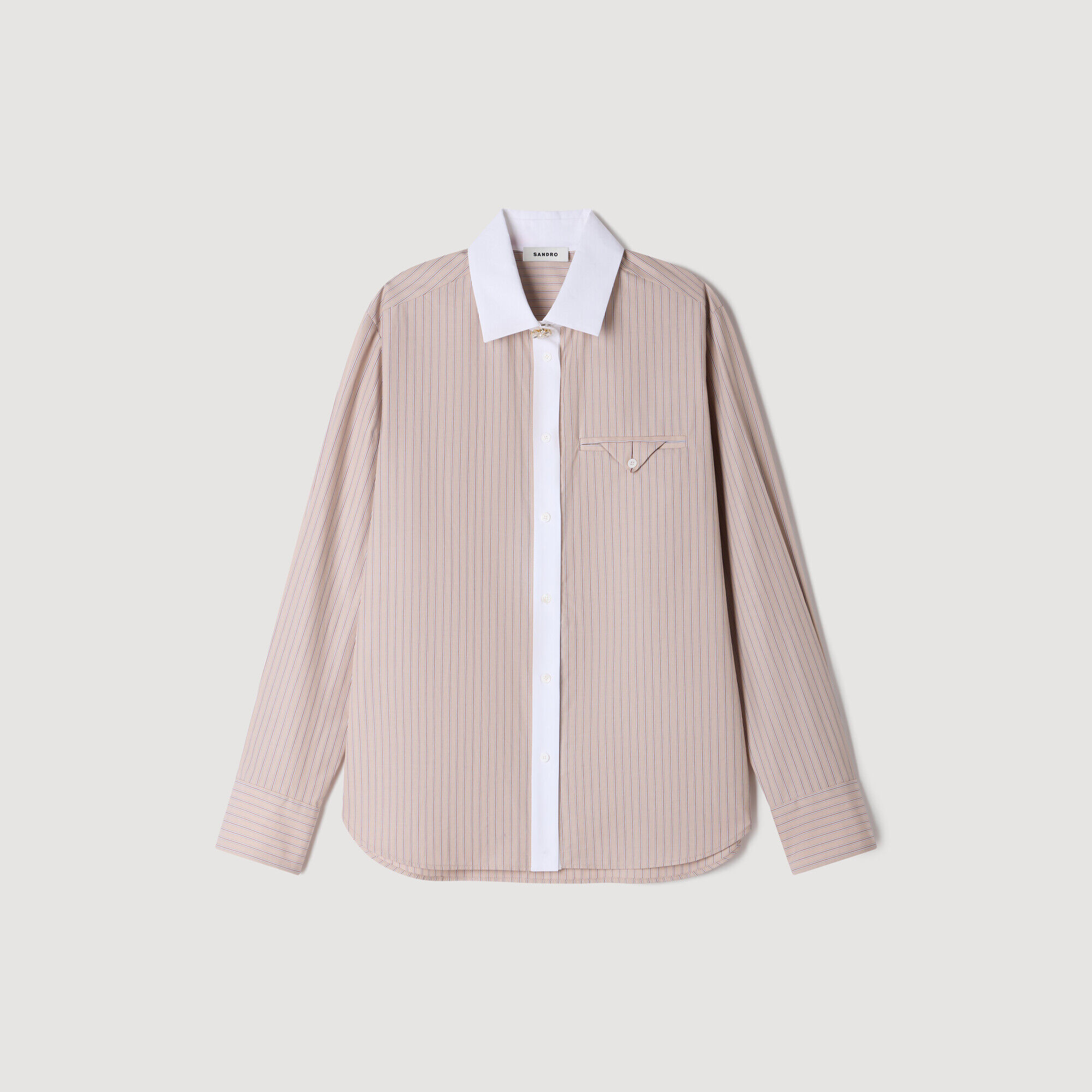 Camisa a rayas cuello a contraste - Mujer | Sandro