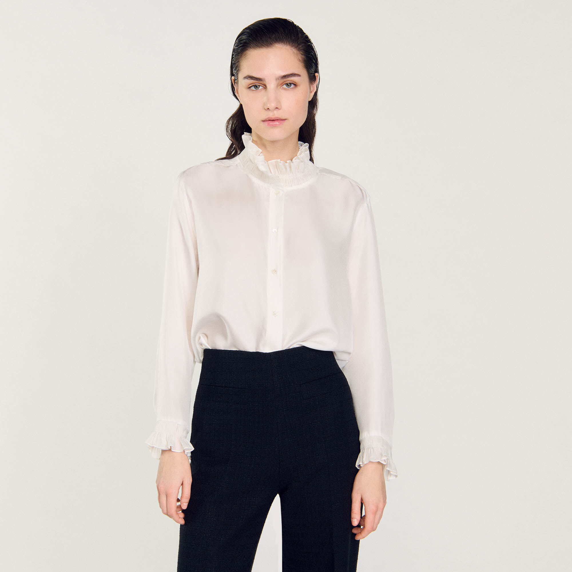 Camisa seda con cuello fruncido