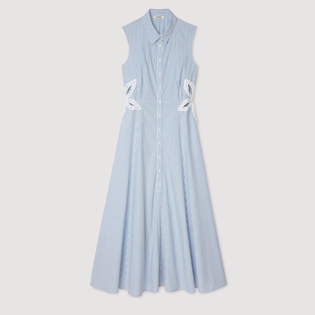 Robe longue rayée à détails brodés