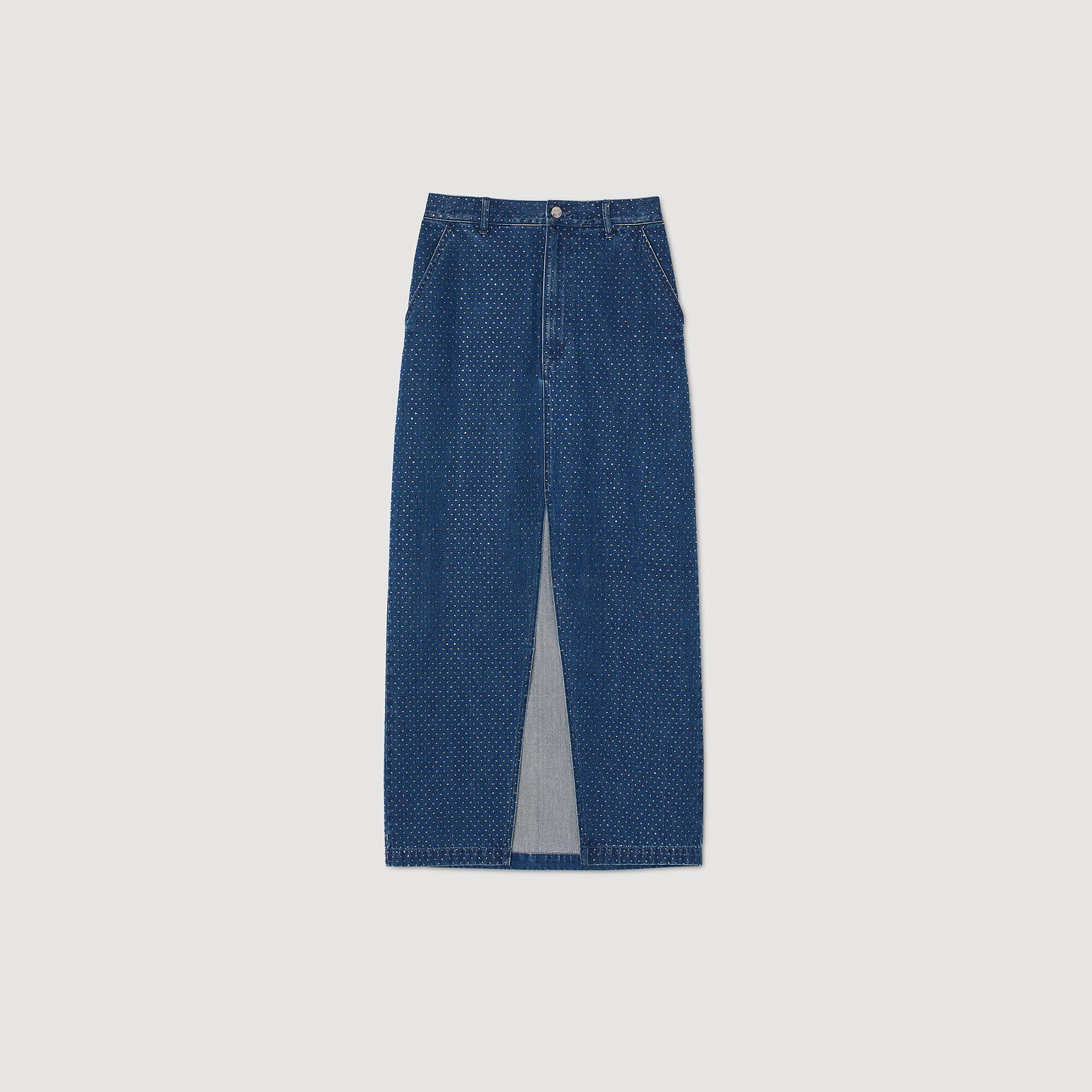 Falda vaquera larga con strass