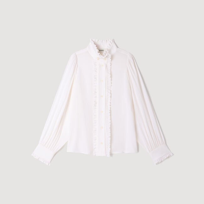 Camisa de seda con cuello fruncido - Mujer | Sandro