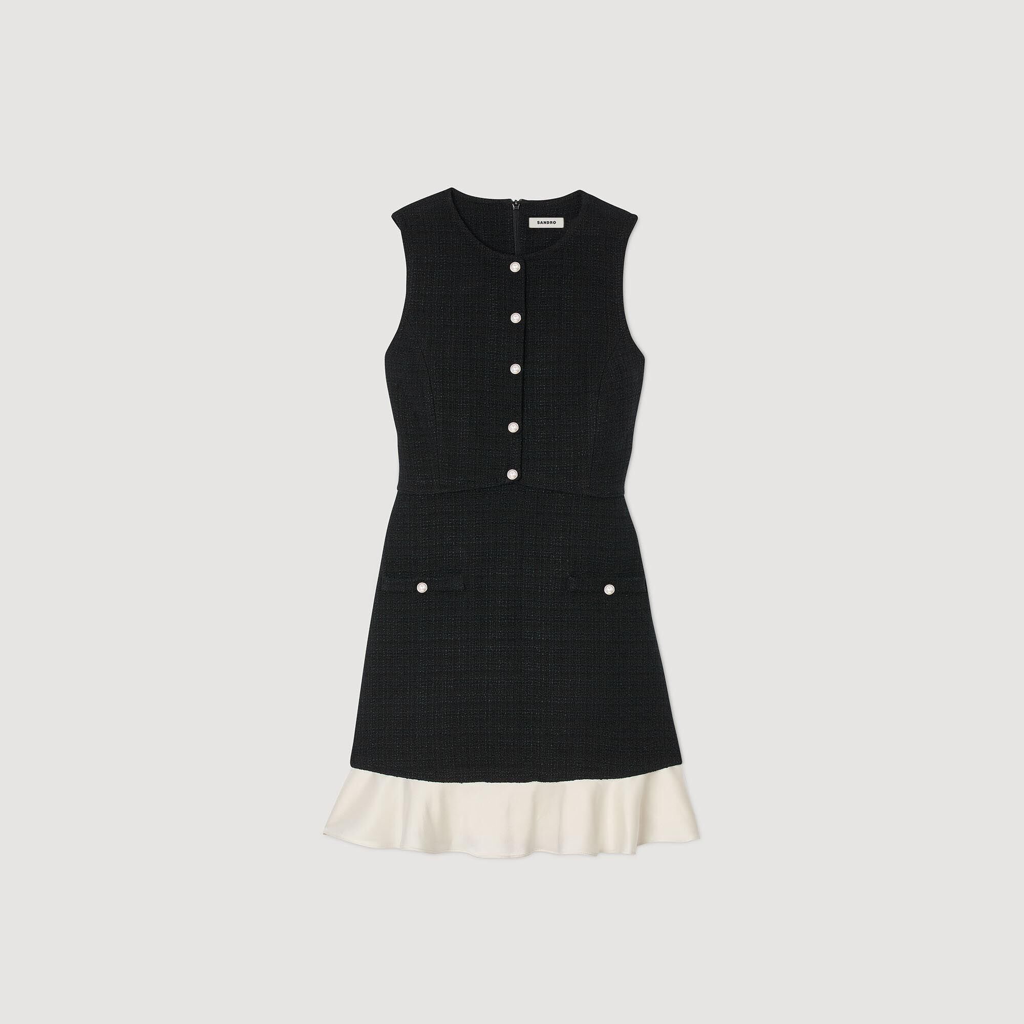 Vestido corto de tweed bicolor