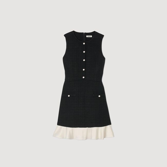 Vestido corto de tweed bicolor